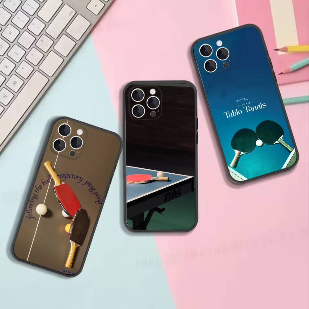 Table Tennis Quotes - Tafeltennisracket-schokbestendige zachte zwarte telefoonhoes, geschikt voor