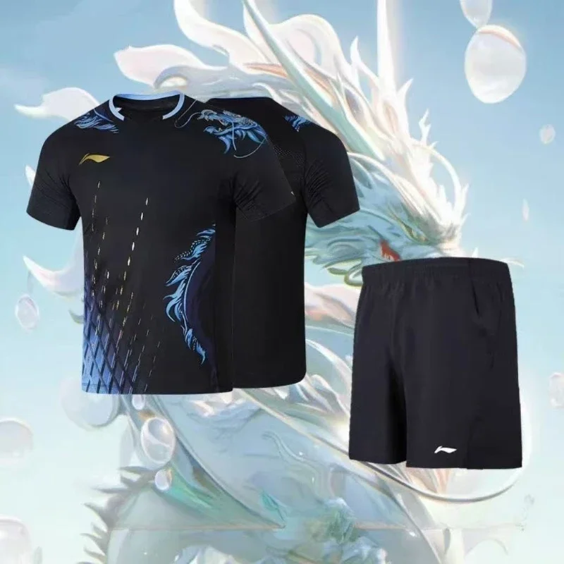Table Tennis Training - Tafeltennissportkledingset met drakenpatroon, sneldrogend T-shirt met